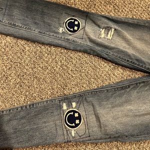 Coolest lucky brand jeans… ever!!! They have embroidered detail + patches